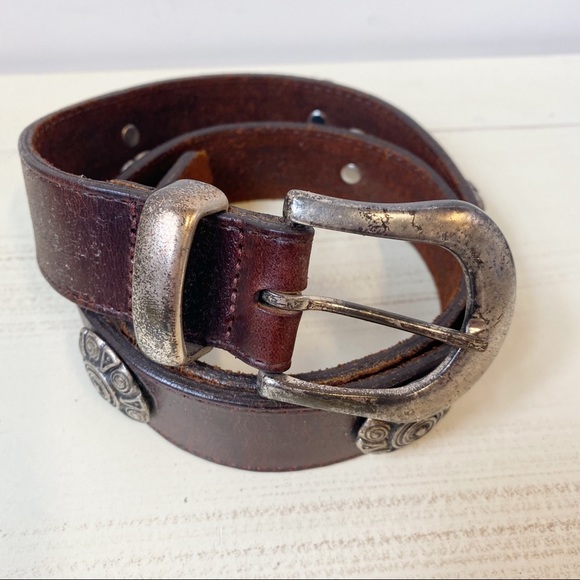 Pastille Vintage Brown Leather Belt Silver Conchos Hardware Women's Size Small - Picture 2 of 7